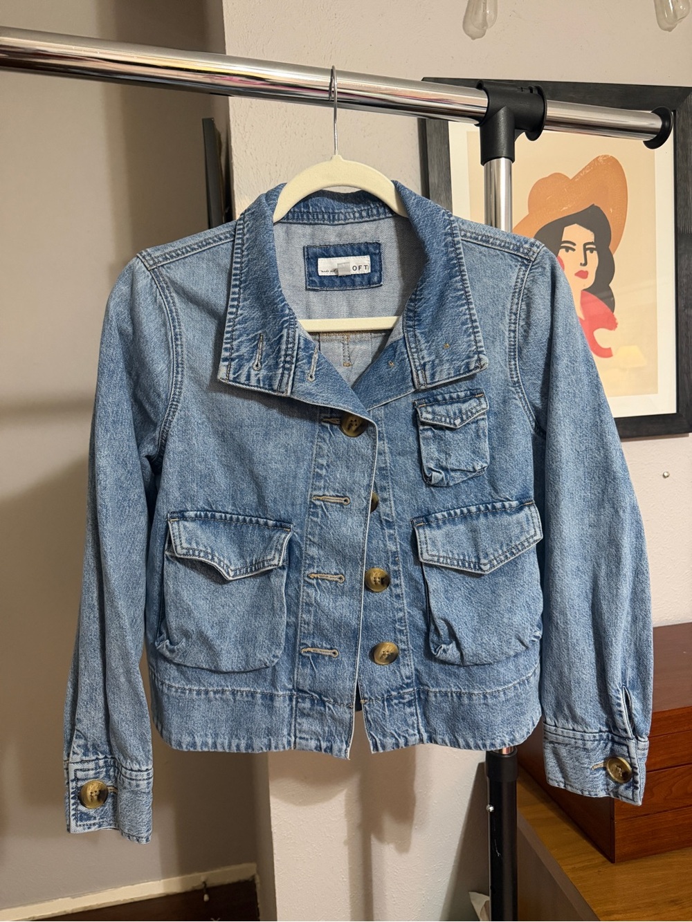 LOFT Light Blue Denim Jacket with Multiple Flap Pockets